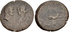 Roman Provincial ACHAEA. Mark Antony, with Octavia. Late Summer-Autumn 38 BC. Æ Sestertius (38mm, 30.10 g, 9h). 'Fleet coinage' issue. Heavy series. Uncertain naval base mint (Piraeus?); M. Oppius Cap