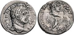 Roman Provincial JUDAEA, Neapolis. Caracalla. AR Tetradrachm (25mm, 13.38 g, 12h). Struck AD 215-217. ΛVT KΛI ΛN TΩNINOC CЄ, laureate head of Caracalla right / ΔHMAPX ЄΞ VΠATOC TO Δ, laureate head of 
