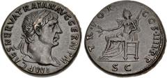 Roman Imperial Trajan. AD 98-117. Æ Sestertius (34mm, 27.25 g, 6h). Rome mint. Struck AD 101-102. IMP CAES NERVA TRAIAN AVG GERM P M, laureate bust right, slight drapery / TR • POT • COS • IIII • P • 