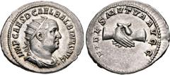 Roman Imperial Balbinus. AD 238. AR Antoninianus (23mm, 3.68 g, 1h). Rome mint. 2nd emission. IMP CAES D CAEL BALBINVS AVG, radiate, draped, and cuirassed bust right / PIETAS MVTVA AVGG, clasped right