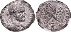 Roman Provincial CYRRHESTICA, Beroea. Macrinus. AD 217-218. AR Tetradrachm (25.5mm, 15.08 g, 1h). Laureate, draped, and cuirassed bust right / Eagle standing facing, head and tail left, with wings spr