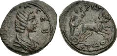 Roman Provincial CILICIA, Irenopolis-Neronias. Julia Mamaea. Augusta, AD 222-235. Æ (26mm, 10.80 g, 1h). Dated CY 174 (AD 224/5). Draped bust right / Demeter driving biga of oxen right, holding torch 