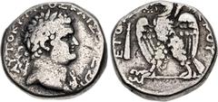 Roman Provincial JUDAEA, Caesarea Maritima(?). Titus. AD 79-81. AR Tetradrachm (23.5mm, 14.80 g, 1h). Dated "Holy Year" 3 of Vespasian (70/1 CE). Laureate bust right, wearing aegis / Eagle standing le