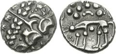 CELTIC, Britain. Iceni. Uninscribed. Circa 65-1 BC. Base AV Stater (4.79 g, 12h). Icenian A (Norfolk Wolf) type. Devolved head of Apollo right / Wolf standing left; pellets and crescent above, large p