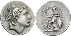 KINGS of THRACE. Lysimachos. 305-281 BC. AR Tetradrachm (17.13 g, 12h). Amphipolis mint. Struck circa 288-281 BC. Diademed head of the deified Alexander right, with horn of Ammon / Athena Nikephoros s
