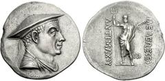 BAKTRIA, Greco-Baktrian Kingdom. Antimachos I. Circa 180-165 BC. AR Tetradrachm (16.33 g, 12h). Diademed and draped bust right, wearing kausia / Poseidon, laureate, standing facing, holding trident an