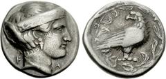ELIS, Olympia. 101st Olympiad. 376 BC. AR Stater (11.78 g, 5h). Hera mint. Head of Hera right, wearing ornamented stephanos / Eagle standing right, head left, wings folded, within wreath. Seltman, Tem