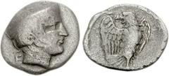 ELIS, Olympia. 103rd Olympiad. 368 BC. AR Hemidrachm (2.58 g, 8h). Hera mint. Head of Hera right, wearing ornamented stephanos / Eagle standing right, head left, wings spread. BCD Olympia -; BCD Pelop