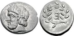 ARGOLIS, Epidauros. Circa 295/80-250 BC. AR Hemidrachm (2.65 g, 8h). Laureate head of Asklepios left / Retrograde EΠ monogram within wreath. Requier, Monnayage, series 1, dies D3/R3; BCD Peloponnesos 