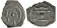 CELTIC, Britain. Cantii . Uninscribed. Circa 100-30 BC. Potin Unit (15mm, 1.32 g, 3h). Cantian E, Early Dump type. Struck circa 85-40 BC. Crude head right / Lines representing a bull. Van Arsdell 136-