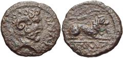 CELTIC, Britain. Trinovantes & Catuvellauni . Cunobelin. Circa AD 10-43. Æ Unit (15mm, 1.91 g, 10h). Struck circa AD 20-43. Head of Jupiter-Ammon right / Lion reclining right. Van Arsdell 2107-1; SCBC