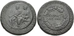 LYDIA, Sardis. Germanicus, with Drusus. Caesar, 15 BC-AD 19. Æ 27mm (13.57 g, 12h). Asinius Pollio, Proconsul. Restruck circa AD 28/9. Drusus and Germanicus seated left in curule chairs / Legend in tw