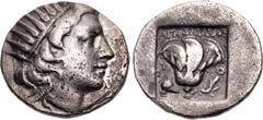 Greek ISLANDS off CARIA, Rhodos. Rhodes. Circa 188-170 BC. AR Drachm (15.5mm, 2.91 g, 12h). 'Plinthophoric' coinage. Agesidamos, magistrate. Radiate head of Helios right / Rose with bud to right; AΓHΣ