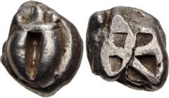 Greek ISLANDS off ATTICA, Aegina. Circa 525-480 BC. AR Stater (16.5mm, 12.46 g, 7h). Sea turtle, head in profile, [with trefoil collar] / Small incuse square with skew pattern. Meadows, Aegina, Group 