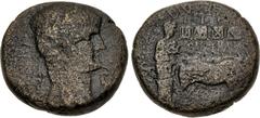 Roman Provincial PHOENICIA, Ace-Ptolemais. Nero. AD 54-68. Æ (23.5mm, 12.54 g, 12h). Struck circa 66-68 CE. Laureate head right; star and crescent before / Nero, as founder, plowing right with two oxe
