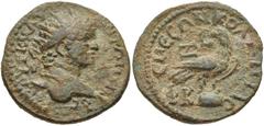 SYRIA, Seleucis and Pieria. Emesa . Caracalla. AD 198-217. Æ 22mm (7.17 g, 12h). Dated SE 527 (AD 215/6). Radiate head right / Eagle, holding wreath in beak, standing right, head left, on baetyl of El