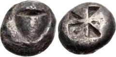 Greek ISLANDS off ATTICA, Aegina. Circa 525-480 BC. AR Stater (16.5mm, 12.05 g). Sea turtle, [head in profile, with thick collar and row of dots down its back] / Incuse square of 'Union Jack' pattern 