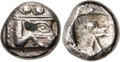 Greek LYCIA, Phaselis. Circa 530-500 BC. AR Stater (18.5mm, 10.89 g). Prow of galley right, terminating in a boar's forepart / Incuse square divided by two bands, with Λ-shaped feature in one section.