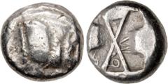 Greek DYNASTS of LYCIA. Uncertain dynast. Circa 500-470/60 BC. AR Stater (17mm, 9.31 g). Forepart of boar right / Incuse square divided by large X, indentations on three sides; Θ and Σ in separate sec