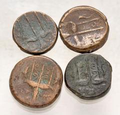 Large Lots GREEK. Magna Graecia & Sicily. Lot of four (4) Æ Litrai of Hieron II of Syracuse. All coins: Head of Poseidon left, wearing tainia / Ornamented trident head; flanked by dolphins downward. H