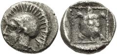 LESBOS, Methymna. Circa 500/480-450/40 BC. AR Obol (8mm, 0.47 g, 8h). Helmeted head of Athena left / Sea turtle within linear border; all within incuse square. Franke, Münzprägung -; SNG Copenhagen -;