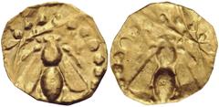 5th-1st century BC. AV Danake (0.22 g). Bee / Incuse of obverse. Cf. CNG 75, lot 376. VF. A variety of thin, uniface disks of this nature are known that have a single obverse type that mimics a coin t