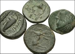 GREEK. Asia Minor. Æ of Ionia, Ephesos and Erythrae. Includes: Ephesos. Æ 12mm. Bee / Stag right // Erythrae. Æ 12mm. Head of young Herakles right / Club next to bow in case . Fine to VF. LOT SOLD AS 