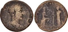 Roman Provincial LYDIA, Thyateira. Commodus. AD 177-192. Æ Medallion (42mm, 31.54 g, 6h). Laureate bust of Commodus right; c/m: at edge with oval incuse / Hephaestus seated left on wreathed cippus, pu