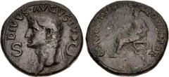 Roman Imperial Divus Augustus. Died AD 14. Æ Dupondius (30mm, 14.28 g, 6h). Rome mint. Struck under Gaius (Caligula), AD 37-41. DIVVS AVGVSTVS, S C across field, radiate head left / CONSENSV SENAT ET 