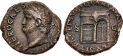 Roman Imperial Nero. AD 54-68. Æ As (26mm, 12.32 g, 7h). Rome mint. Struck circa AD 65. Laureate head left / Temple of Janus with latticed window to left and closed doors to right. RIC I 306 or 307. V