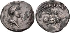 Roman Imperial Galba. AD 68-69. Fourrée Denarius (18mm, 2.56 g, 6h). Uncertain mint in Gaul. Struck circa April-late autumn AD 68. Galba, in military attire, galloping right, extending right hand / Ba
