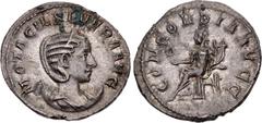 Roman Imperial Otacilia Severa. Augusta, AD 244-249. AR Antoninianus (22mm, 3.55 g, 12h). Rome mint, 4th officina. 6th emission of Philip I, AD 247. Draped bust right, wearing stephane and set on cres