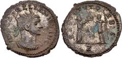Roman Imperial Aurelian. AD 270-275. Antoninianus (22mm, 3.92 g, 6h). Uncertain Balkan mint, 1st officina. 2nd Emission, AD 272-3. Radiate and cuirassed bust right / RESTITVT ORBIS Aurelian standing l