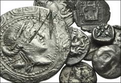 GREEK. Miscellaneous. AR from Macedon to Islands off Caria. All coins: MACDEON, Chalkidian league. AR Tetrobol. Head of Apollo left / Lyre // KINGS of MACEDON. Alexander III ‘the Great’. AR Diobol. He