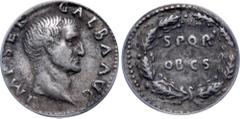 Roman Imperial Galba. AD 68-69. AR Denarius (17mm, 1h). Rome mint. Struck circa July AD 68-January 69. IMP SER GALBA AVG, bare head right / S P Q R/ OB C S in two lines within oak wreath. Cf. RIC I 16