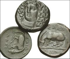 GREEK. Northern Greece. Æ of Thessaly, Larissa. Includes: Æ 17mm. Head of nymph Larissa left / Horse grazing left // Æ 17mm. Head of nymph Larissa right / Horse grazing right // Æ 17mm. Facing head of