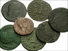 ROMAN. Imperial. Æ from Constantine I to Valens. Includes: Constantine I // Helena // Constans // Constantius II (2 coins: 1 as caesar, 1 as augustus) // Valens (2). Fair to Fine condition. LOT SOLD A