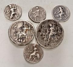 Large Lots GREEK. Miscellaneous. Lot of six (6) AR denominations. Includes: Issues of Alexander type - one tetradrachm and two drachms in the name of Alexander; one drachm in the name of Philip III //