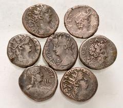 Large Lots ROMAN. Provincial. Lot of seven (7) BI tetradrachms. All coins: Issues of Nero from Alexandria. Reverses: Alexandria (3) // Messalina (1) // Eagle (1) // Zeus (1) // Apollo (1). Coins avera