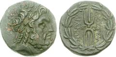 LYDIA, Tralleis. 2nd-1st century BC. Æ 18mm (6.87 g, 12h). Laureate head of Zeus right / Winged thunderbolt within wreath. CNG 78, lot 818; Künker 67, lot 421; Elsen 86, lot 124 = Elsen 51, lot 208; o