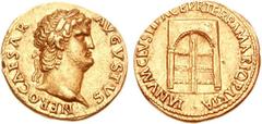 Nero. AD 54-68. AV Aureus (7.35 g, 12h). Rome mint. Struck circa AD 64-65. Laureate head right / Closed doors of the Temple of Janus. RIC I 50; Calicó 409. EF, attractively toned. The Temple of Janus,