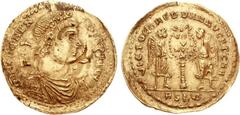 UNCERTAIN GERMANIC TRIBES. Pseudo-Imperial coinage. Mid-late 5th century AD. AV “Solidus” (4.46 g, 6h). Imitating Magnentius. D N MAGNEN TIVS P F HVG, rosette-diademed, draped, and cuirassed bust righ