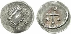 UNCERTAIN GERMANIC TRIBES. Pseudo-Imperial coinage. Late 6th century AD. AR Half Siliqua (0.80 g, 6h). In the name of Justinian I. Struck circa 527-565. [...] XVY TXVVKVVK, pearl-diademed, draped, and