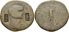 Claudius. AD 41-54. Æ Sestertius (34mm, 27.51 g, 7h). Imitating a Rome mint issue of circa AD 41-50. Laureate head right; two c/ms: both TI (AV) within rectangular incuse / Spes advancing left, holdin