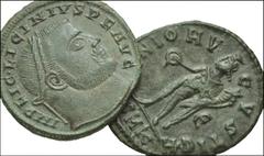 ROMAN. Imperial. Æ of Licinius and Constantine I. Includes: all folles. Licinius I. Siscia mint. Jupiter // Constantine I. Cyzicus mint. Genius. First coin VF, the second Good VF, green patinas. LOT S