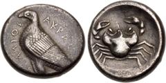 Greek SICILY, Akragas. Circa 465/0–445/0 BC. AR Tetradrachm (25mm, 17.47 g, 2h). Sea eagle standing left / Crab within shallow incuse circle. Westermark, Coinage, Period II, Group I, 318.1 (O4/R12) = 
