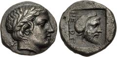 Greek MYSIA, Pergamon. Circa 400 BC. AR Hemidrachm (11mm, 1.72 g, 11h). Chian standard. Laureate head of Apollo right; star behind neck / Bearded head right, wearing Persian tiara, within incuse squar