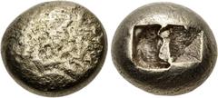Greek IONIA, Uncertain. Circa 650-600 BC. EL Trite – Third Stater (12mm, 4.53 g). Lydo-Milesian standard. Plain globular surface / Two incuse squares. Cf. Weidauer Group II (unlisted denomination); Ar