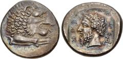 Greek DYNASTS of LYCIA. Mithrapata. Circa 390-370 BC. AR Stater (22.5mm, 9.71 g, 10h). Forepart of lion right / Head of Mithrapata left; MI-THRA-PATA in Lycian around, triskeles to lower right; all wi