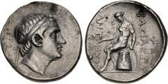 Greek SELEUKID EMPIRE. Antiochos III 'the Great'. 222-187 BC. AR Tetradrachm (27.5mm, 16.98 g, 12h). Soli mint. Struck circa 192/0 BC. Diademed head right (Type E) / Apollo, testing arrow and placing 